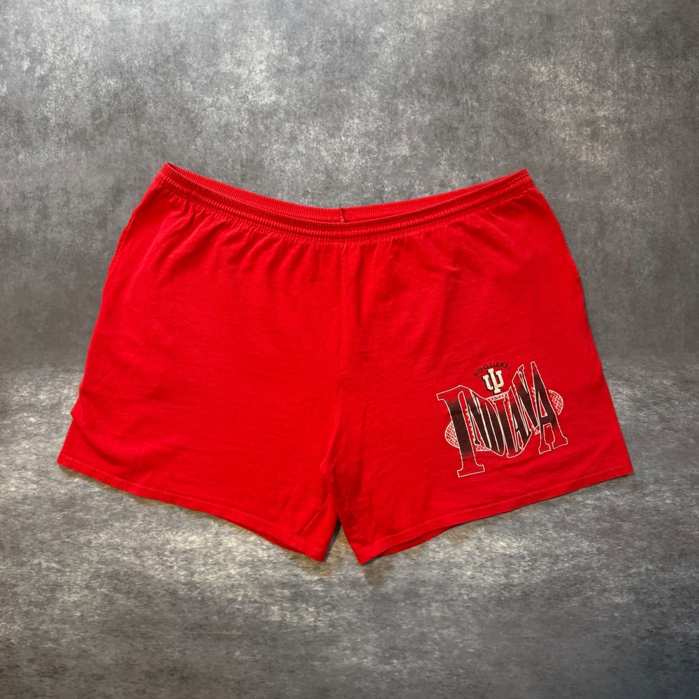VTG 90s Indiana Hoosiers Shorts XL Red Hanes Heavyweight Cotton Jersey Gym IU